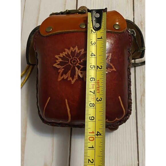 Hand Made Embossed Leather Brown Dog Coin Purse Bull Dog Lover Bone Wristlet - Picture 14 of 16